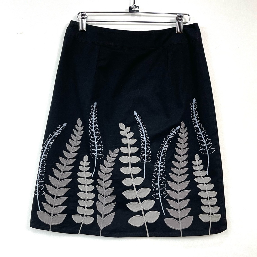 Boden Denim Fern Leaf Applique Embroidered A-Line Skirt Size 4